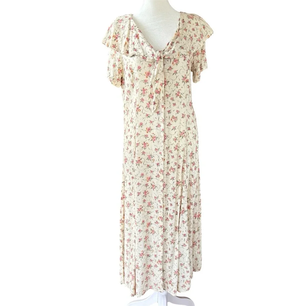 Vintage Floral Maxi Dress 11/12 Modest Cottagecore Feminine Button Coquette - Picture 1 of 7